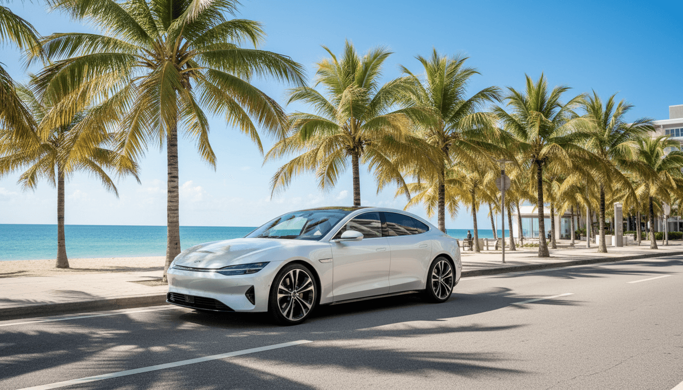 Modern car parked on a sunny Curaçao street ready for rent-to-buy